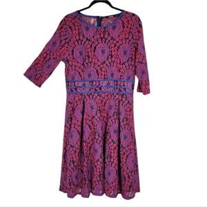 Miusol Red and Indigo Lace Midi Sheath Dress Women's Size XL